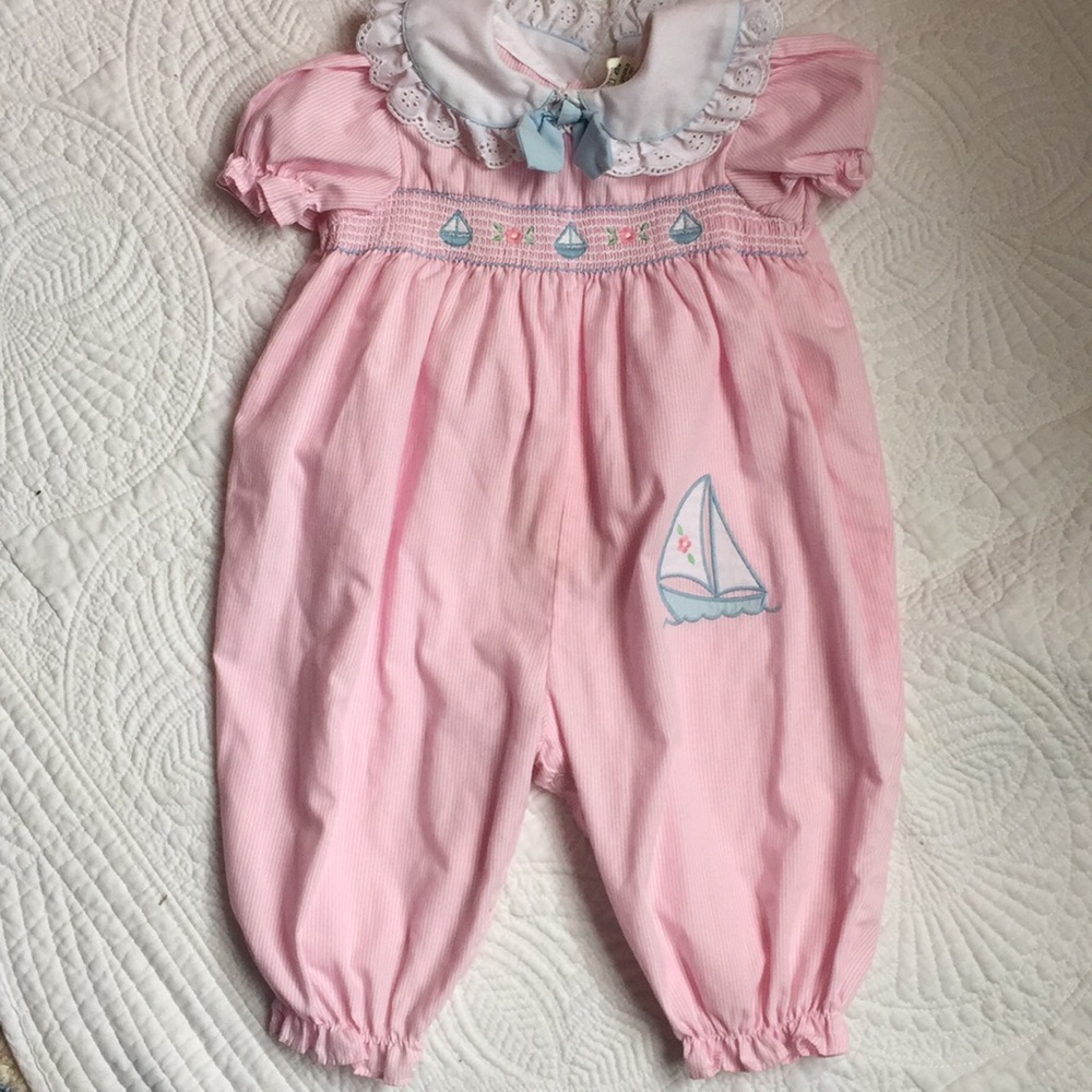 Vintage nautical smocked long bubble